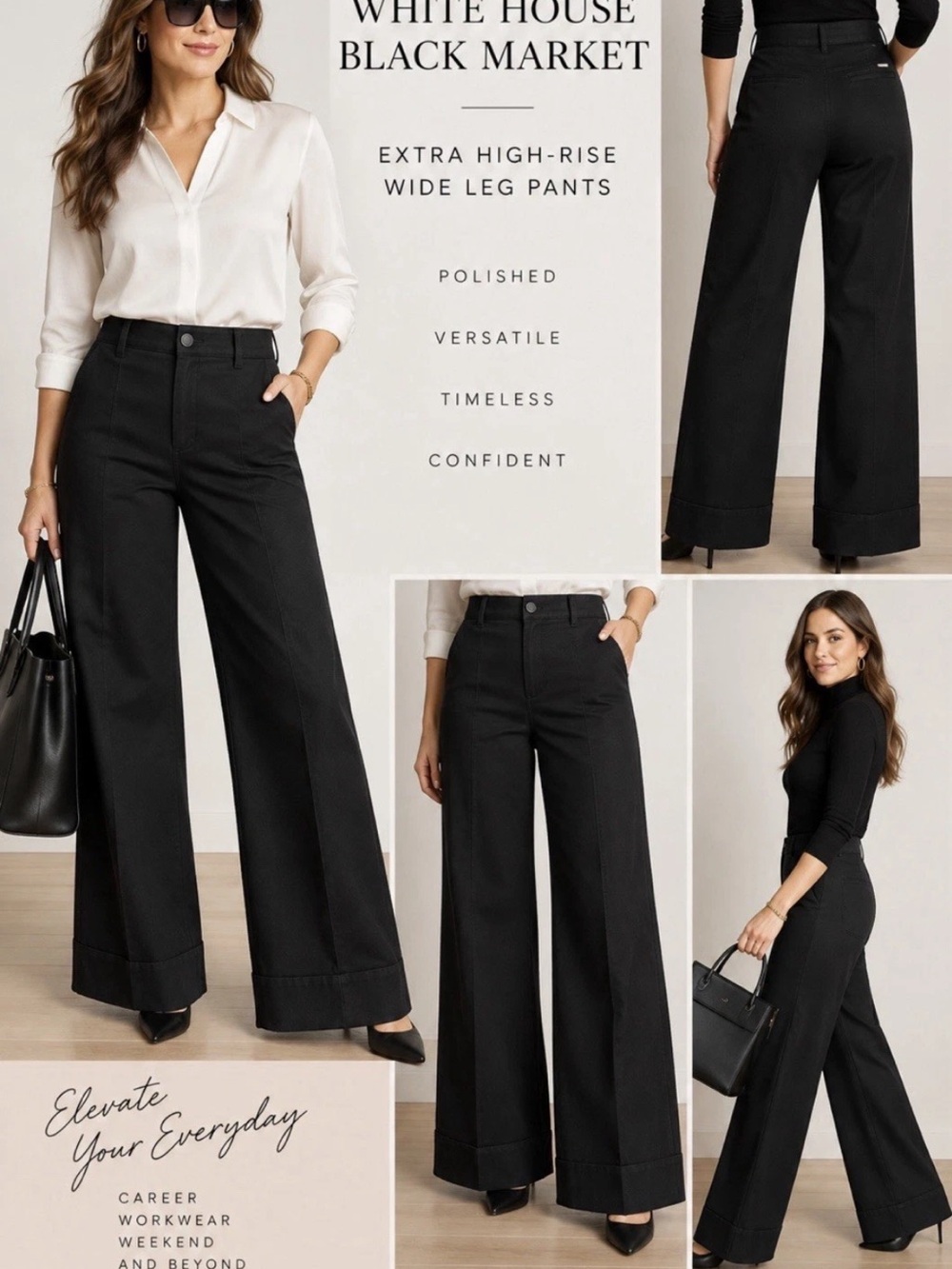WHBM Black Extra High Rise Wide Leg Pants Size 8 | Quiet Luxury Workwear